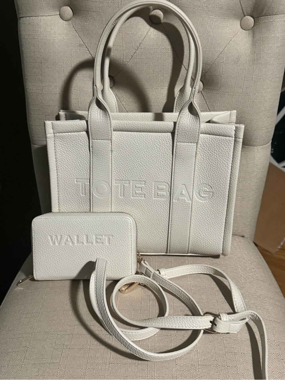 Ello Creamy Beige Embossed medium Tote Bag + Matching Wallet & crossbody
